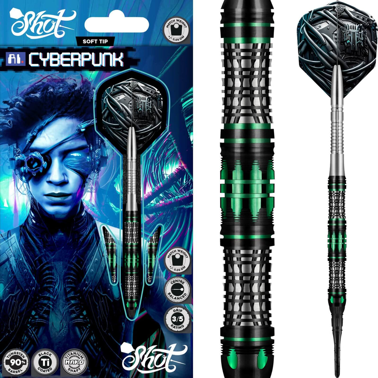 Shot - AI Cyberpunk Darts - Soft Tip - 90% Tungsten - 20g -