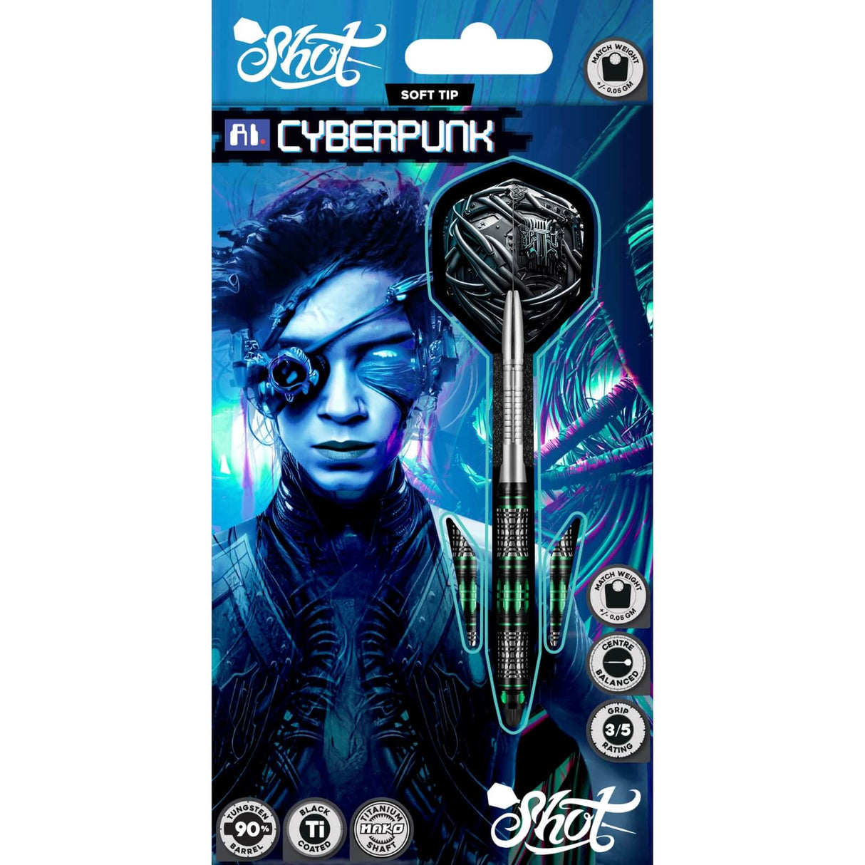 Shot - AI Cyberpunk Darts - Soft Tip - 90% Tungsten - 20g -
