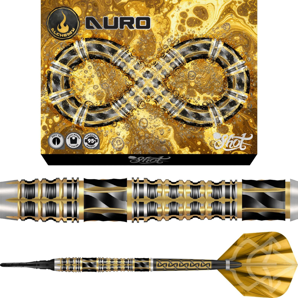 Shot - Alchemy Auro Soft Tip Darts - 95% Tungsten - 20g -