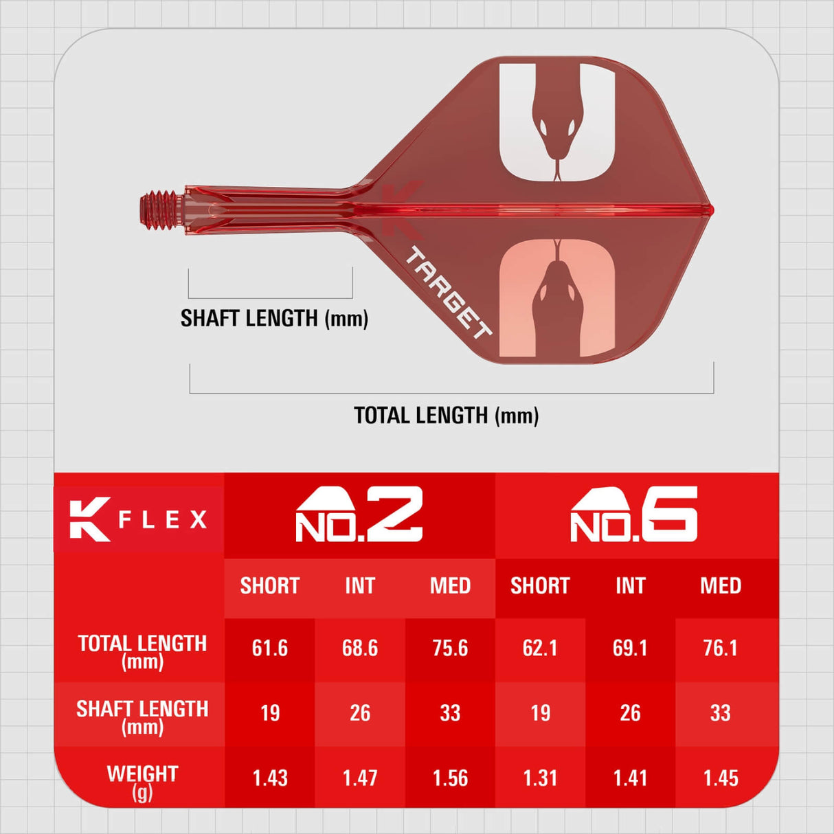 Target - K-Flex The Asp - No2 Big Wing Dart Flights - Integrated Flight & Shaft System