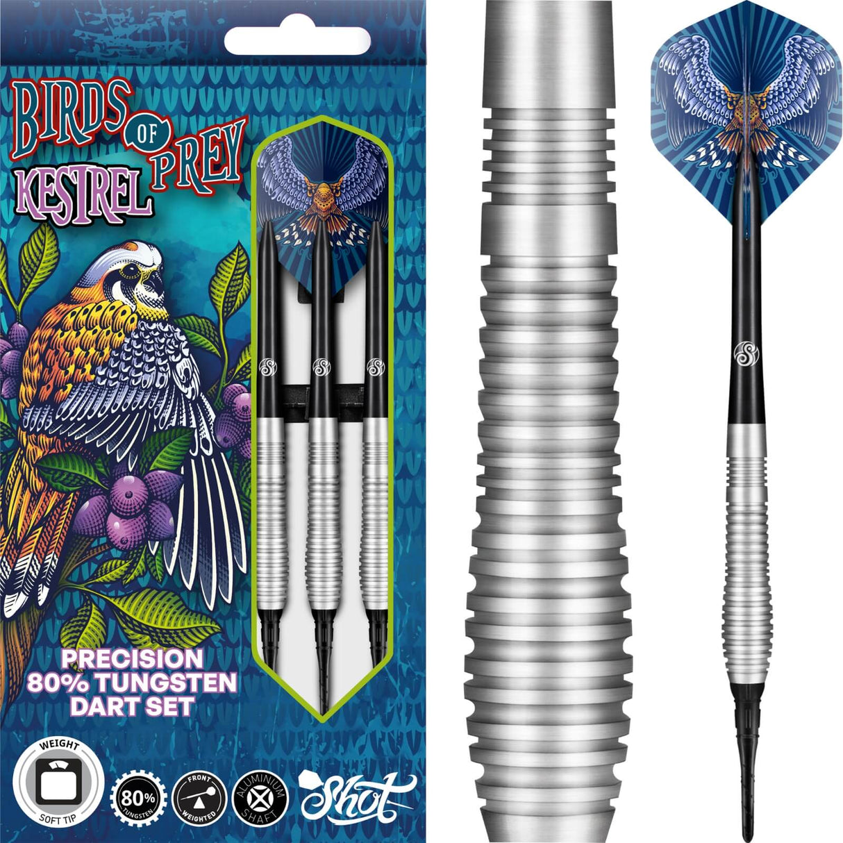 Shot - Birds of Prey Kestrel Darts - Soft Tip - 80% Tungsten - 18g -