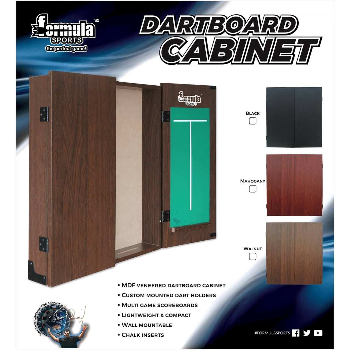 Formula Sports - Plain MDF Dartboard Cabinet - Black, Mahogany, Walnut -