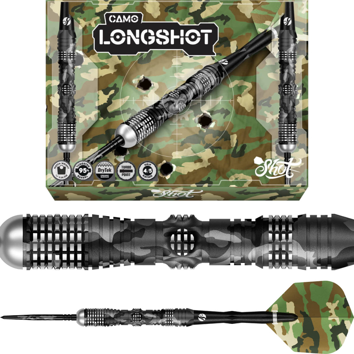 Shot - Camo Longshot Darts - Turbo Point - 95% Tungsten - 23g 24g 25g