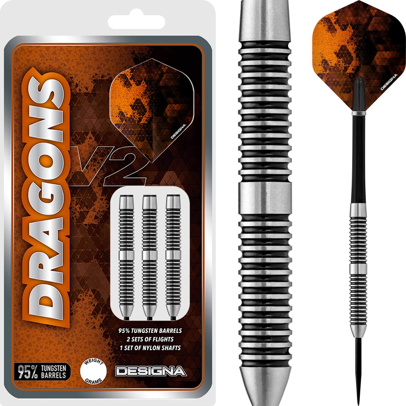 Darts - Designa - Dragons 95 V2 M2 Darts - Steel Tip - 95% Tungsten - 22g 24g 26g 