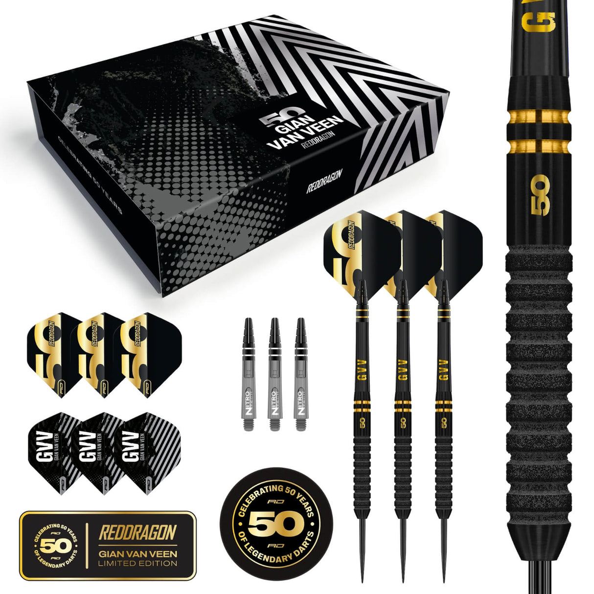 Red Dragon - Gian van Veen 50 Years Limited Edition Darts - 90% Tungsten - 21g -