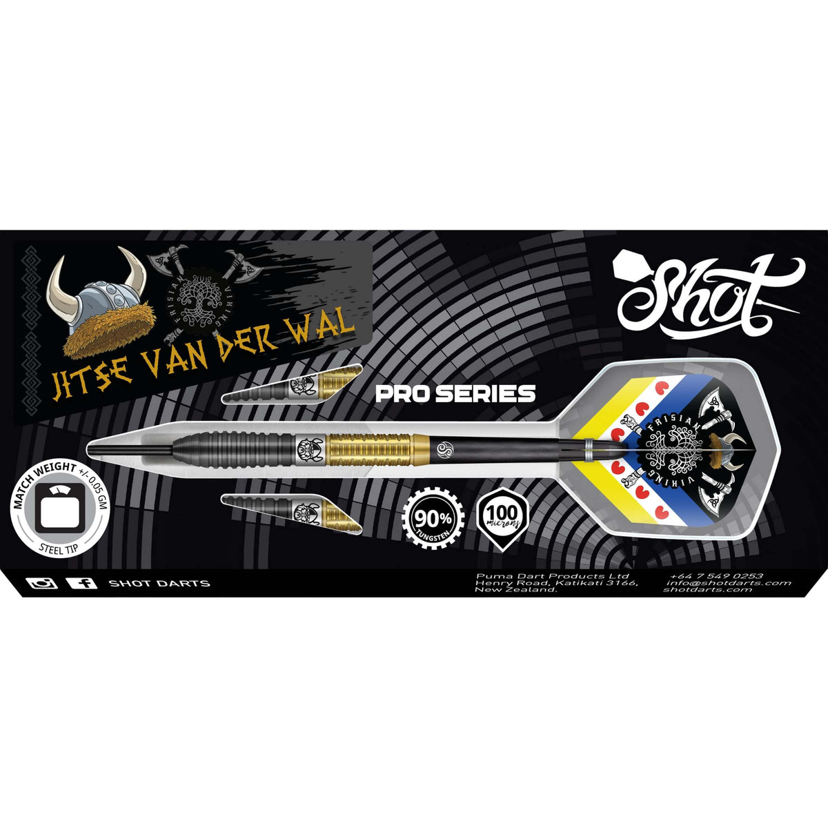 Darts - Shot - Jitse Van Der Wal Darts - Steel Tip - 90% Tungsten - 24g 26g