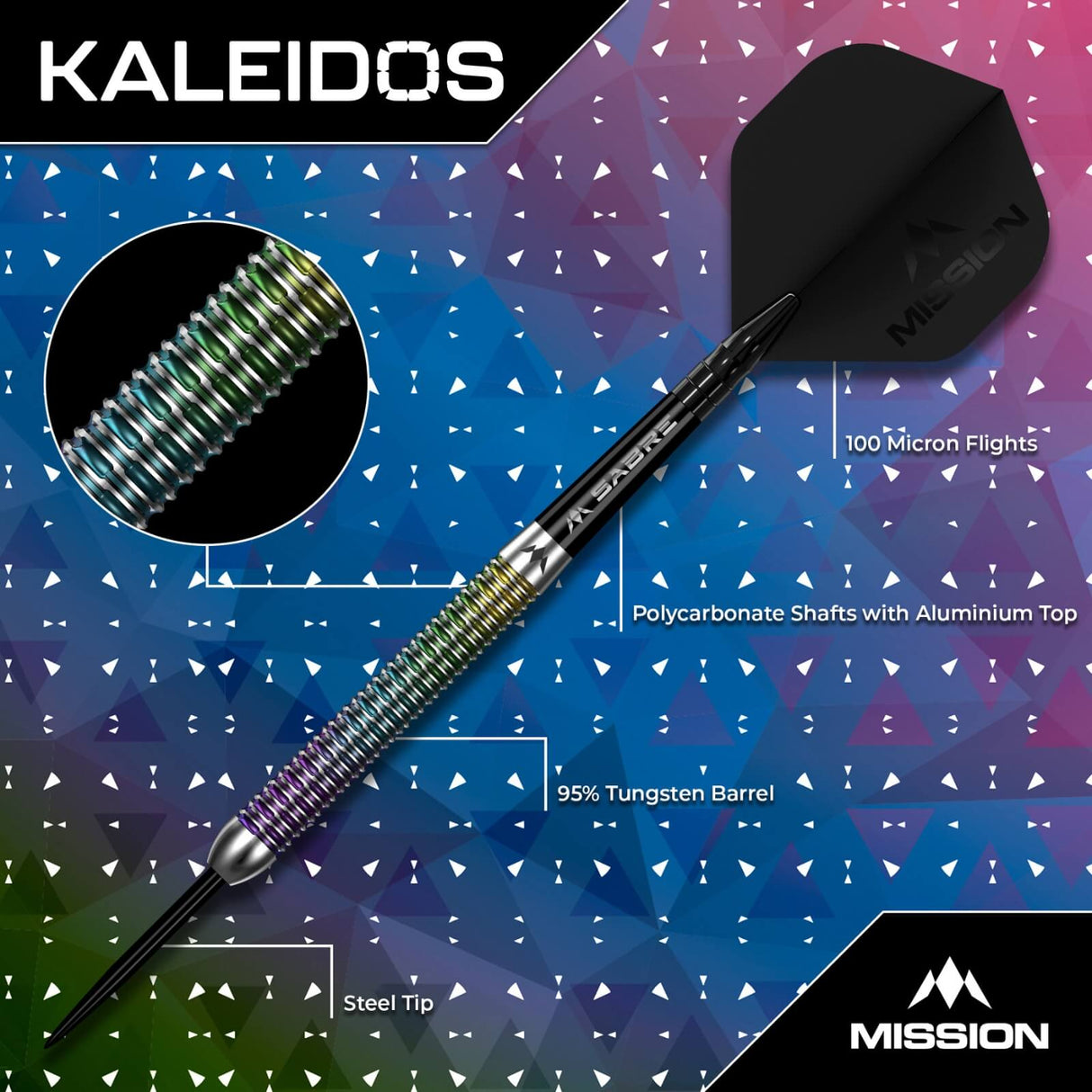Mission - Kaleidos Darts - 95% Tungsten - 21g 23g 25g