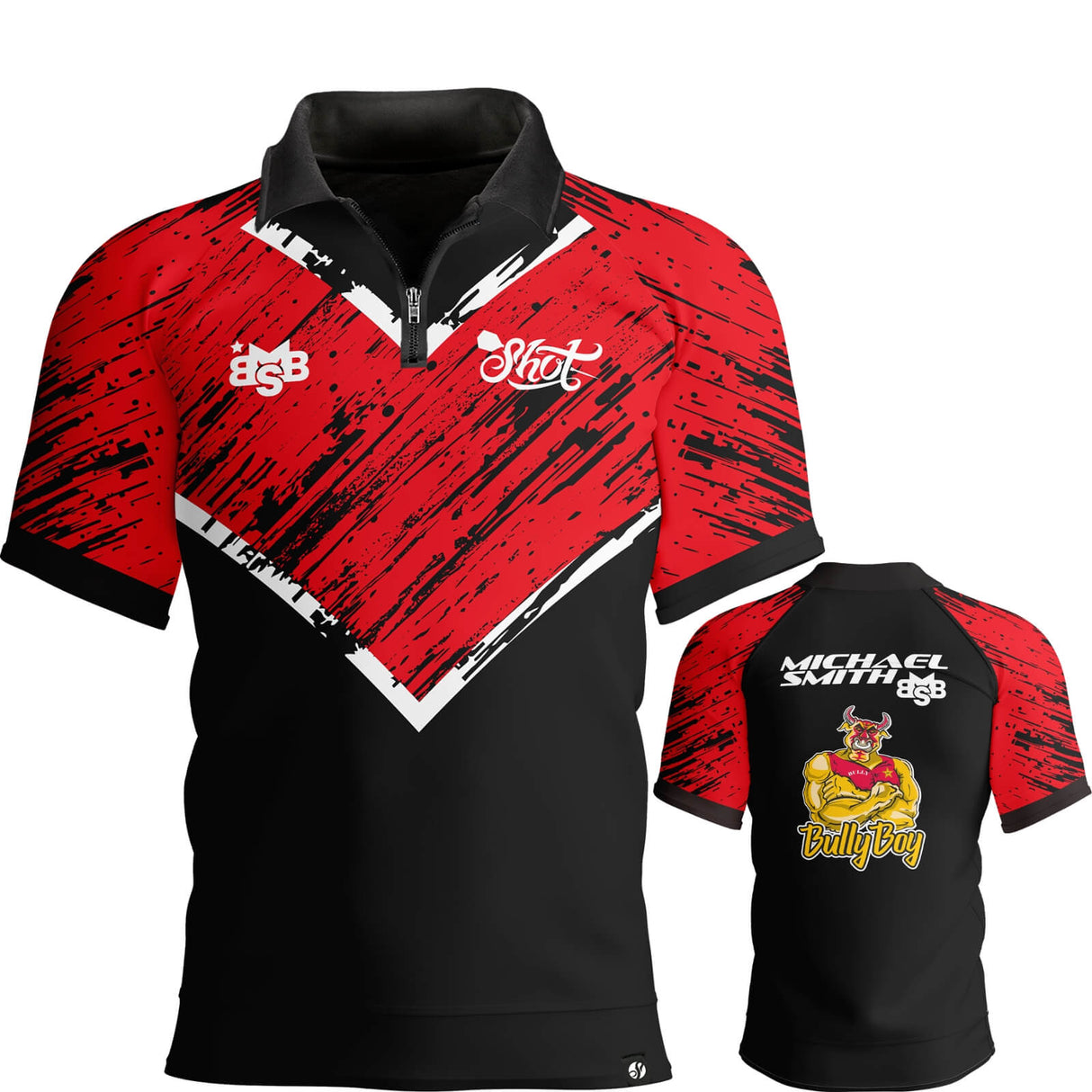 Shot - Michael Smith Red Strip Polo Dart Shirt - S to 6XL
