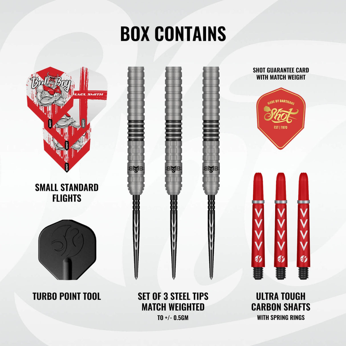 Shot - Michael Smith Series II Darts - Turbo Point - 90% Tungsten - 22g 23g 24g 25g
