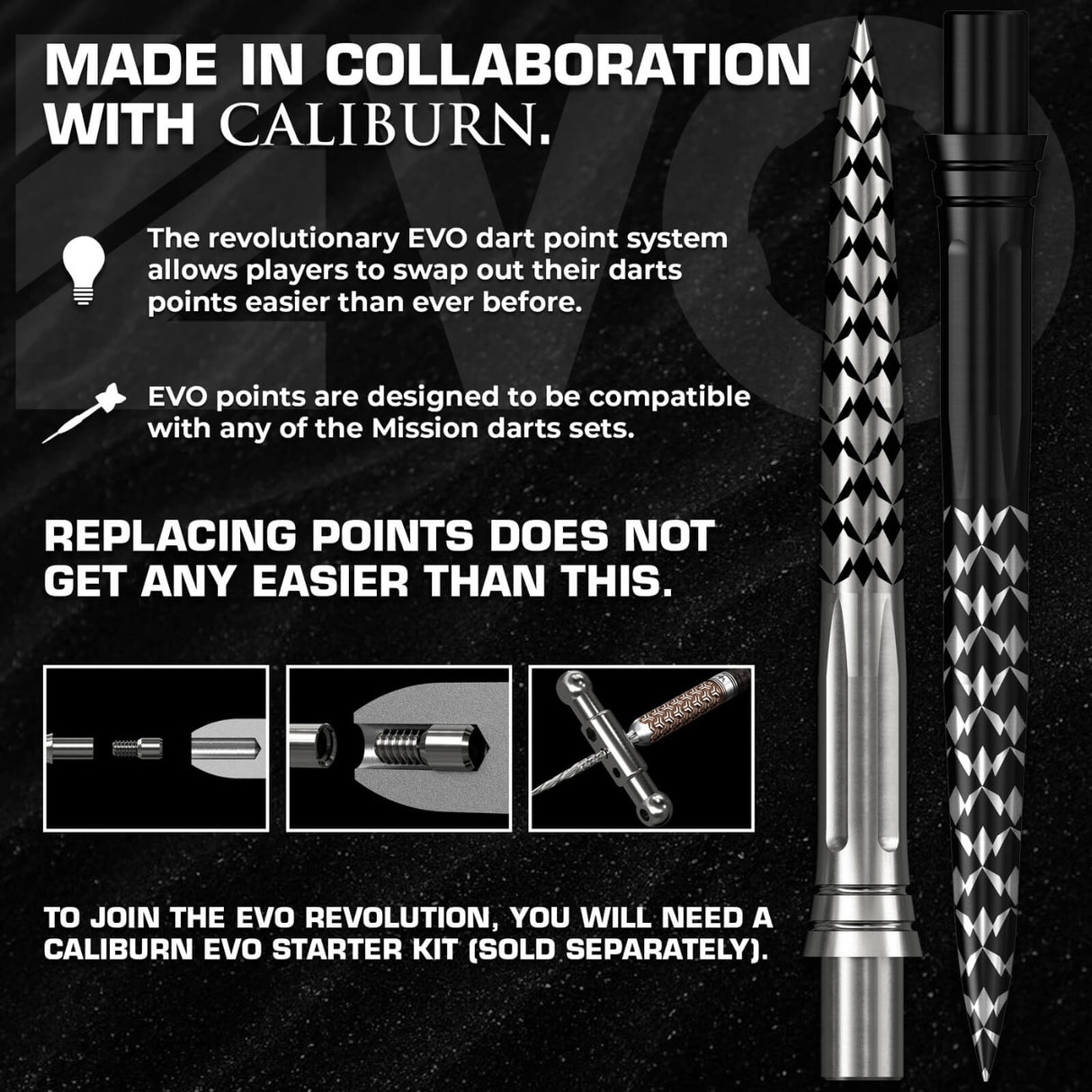Mission - Caliburn EVO Mission Logo Dart Points - 26mm 32mm 38mm