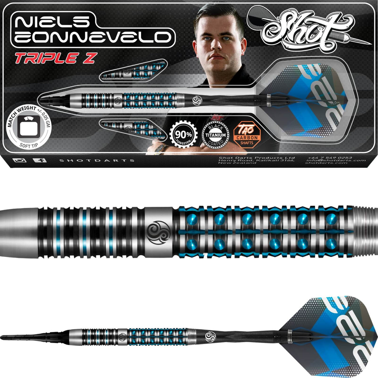 Shot - Niels Zonneveld Darts - Soft Tip - 90% Tungsten - 18g 20g -