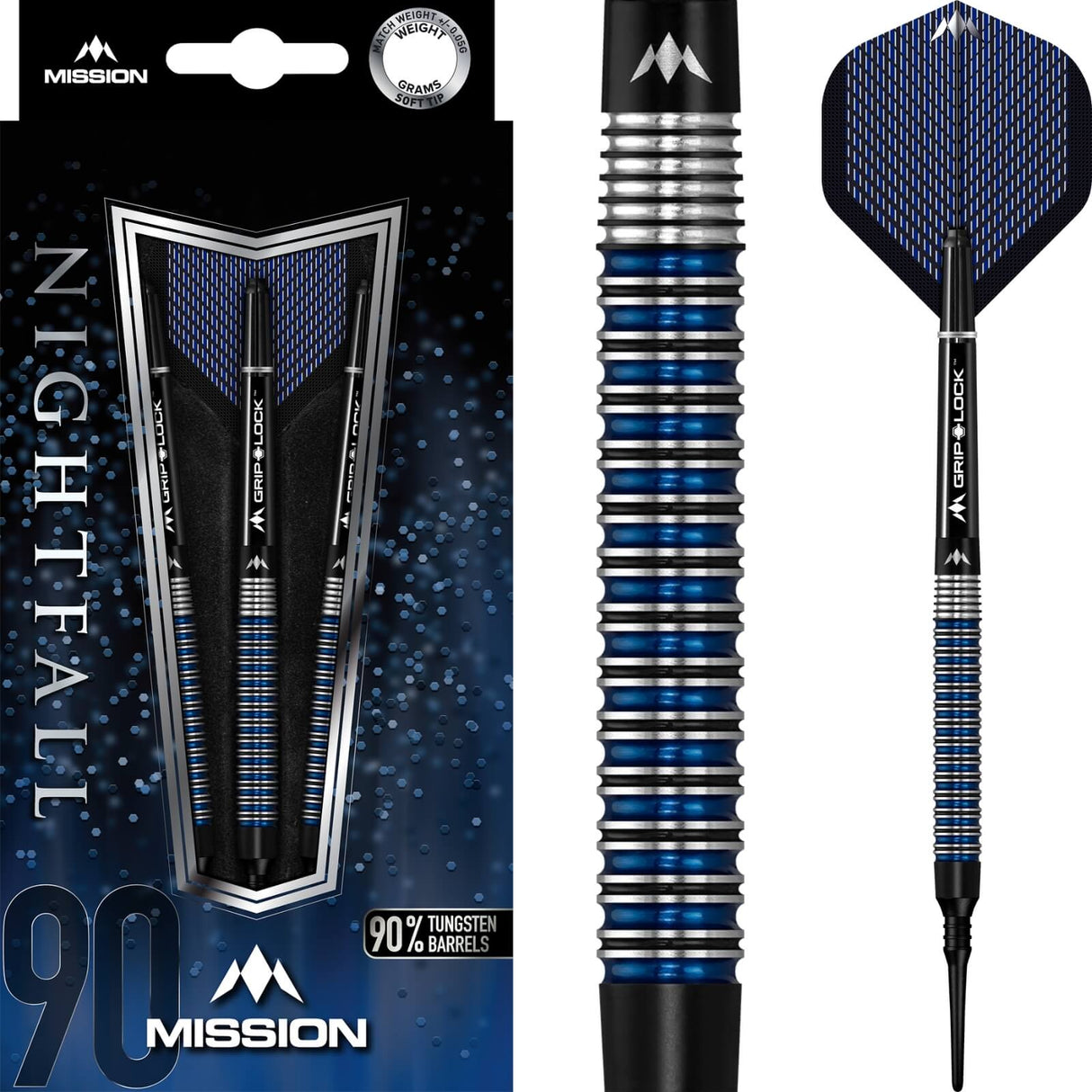 Mission - Nightfall M2 Darts - Soft Tip - 90% Tungsten - 19g -
