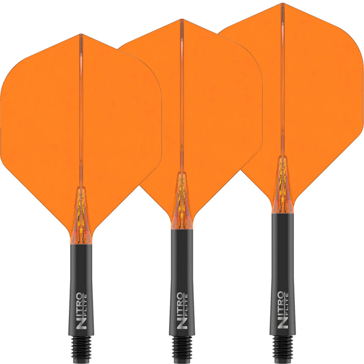 Red Dragon - Nitro Flite Black - Big Wing Dart Flights - Integrated Flight & Shaft System - Short (22mm) / Orange