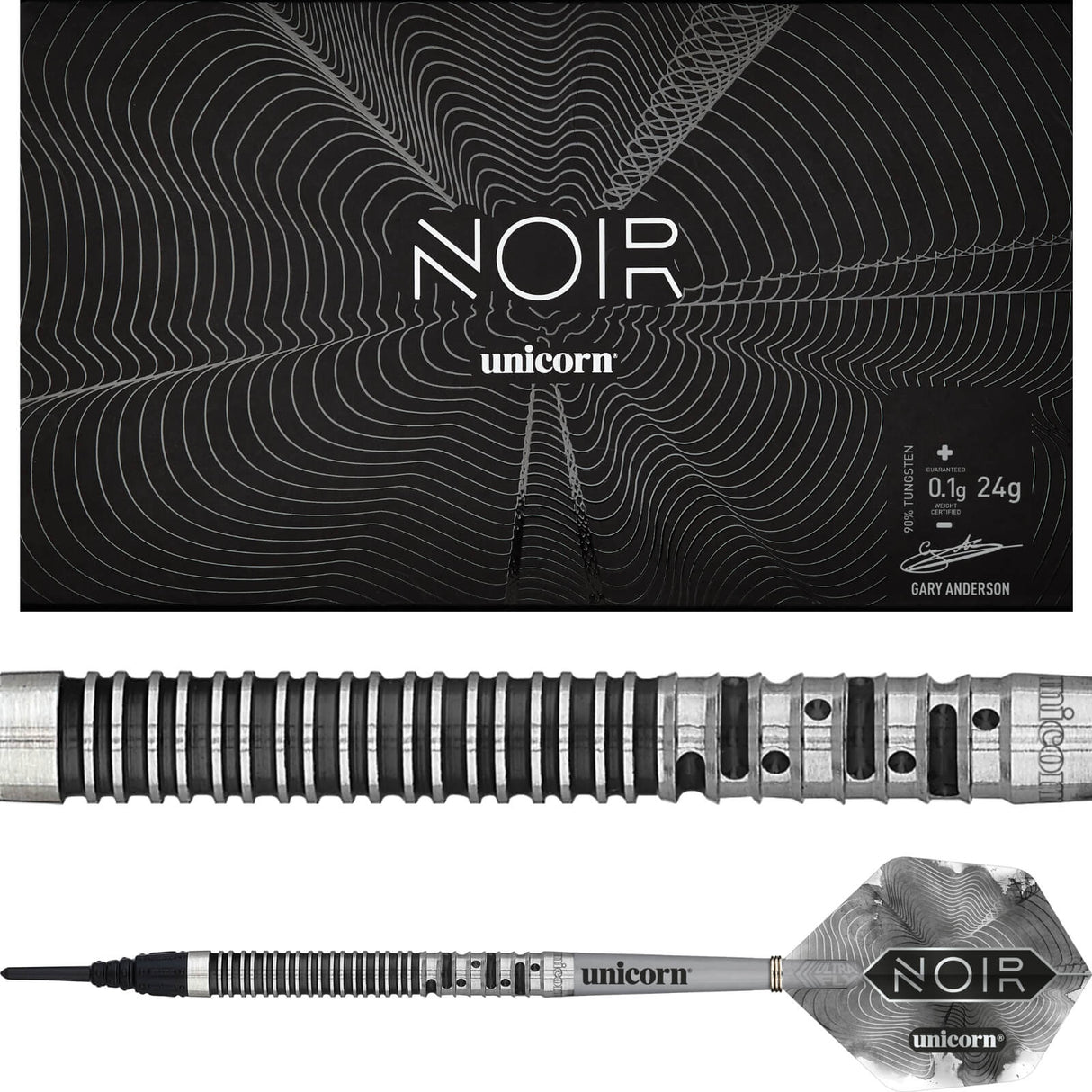 Unicorn - Gary Anderson Noir Phase 5 Darts - Soft Tip - 90% Tungsten - 18g 20g -