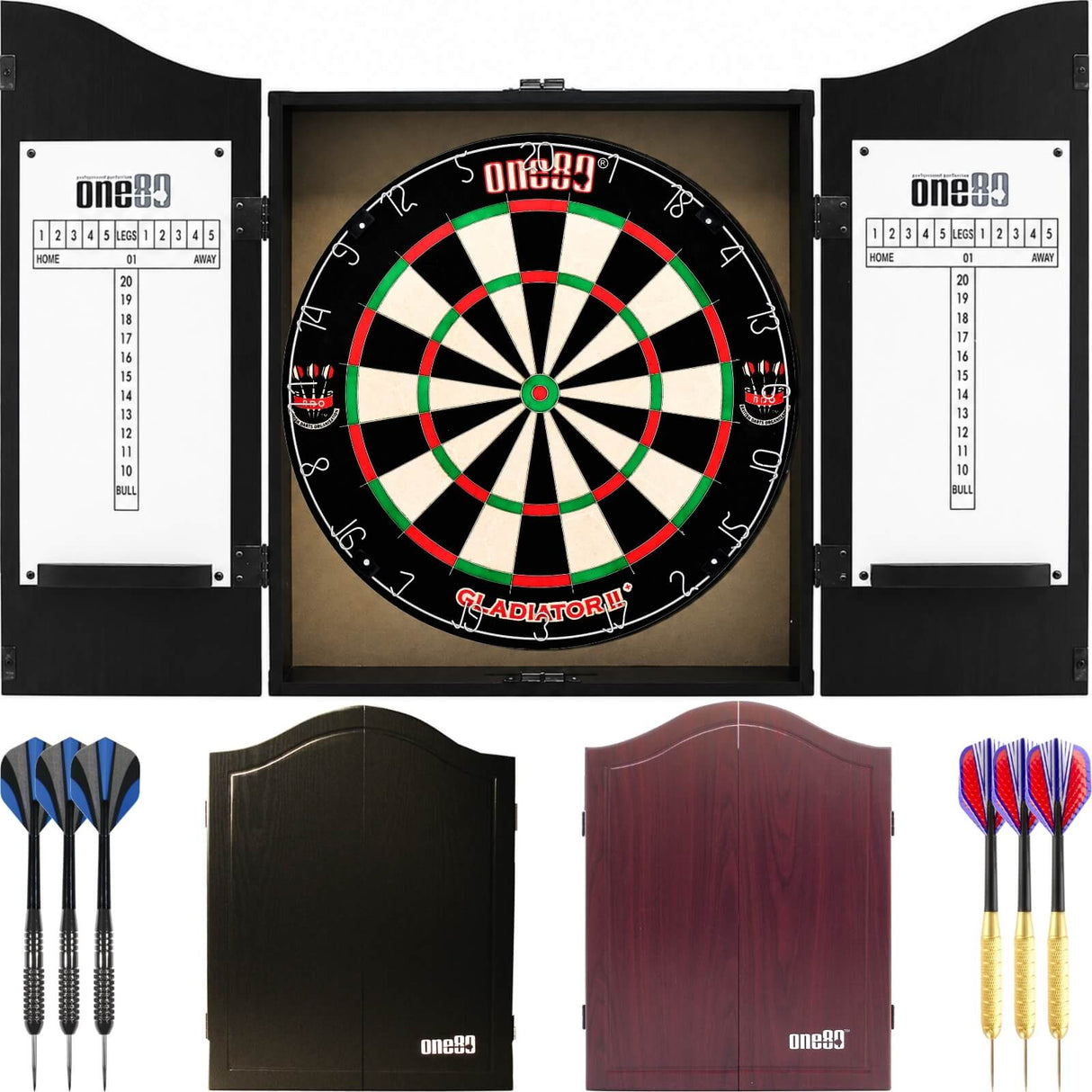One80 - Gladiator 2+ Dartboard & Cabinet Ready to Play Bundle -