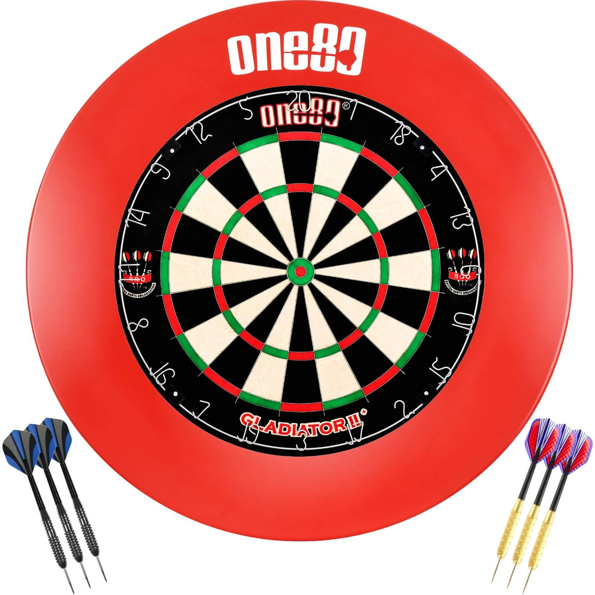 One80 - Gladiator 2+ Dartboard & Surround Ready to Play Bundle - Red