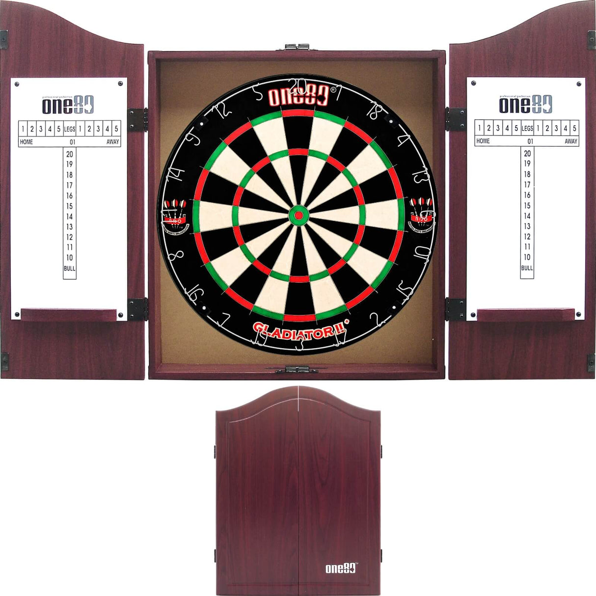 One80 - Gladiator 2+ Dartboard & Cabinet Bundle - Rosewood