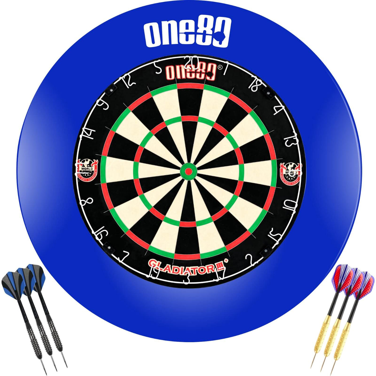 One80 - Gladiator 3+ Dartboard & Surround Ready to Play Bundle - Blue