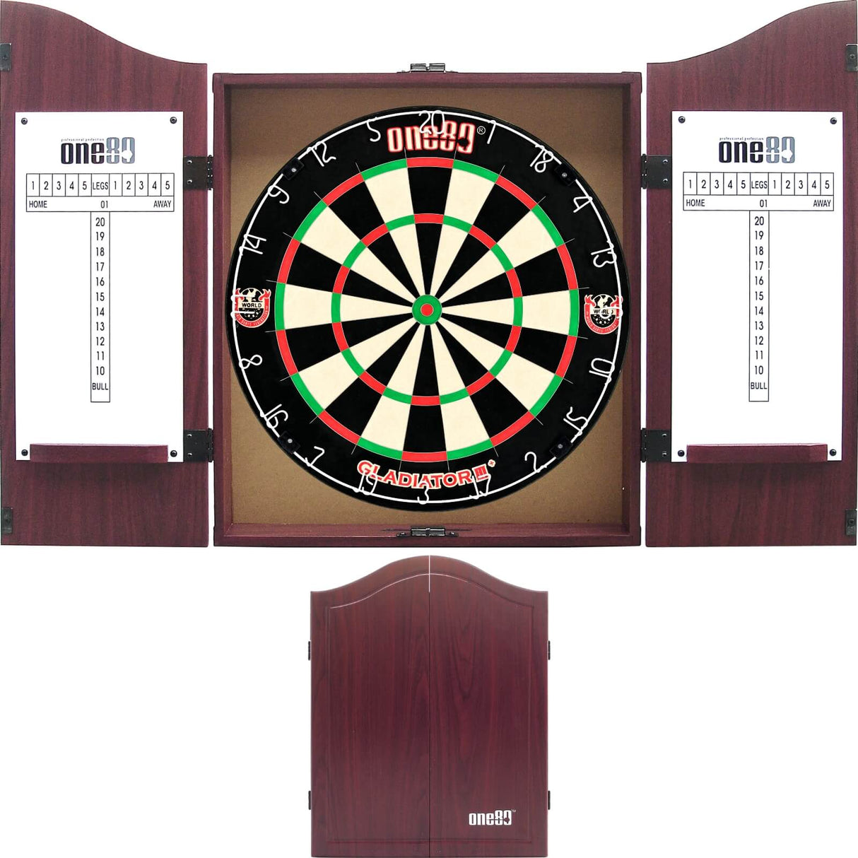 One80 - Gladiator 3+ Dartboard & Cabinet Bundle - Rosewood