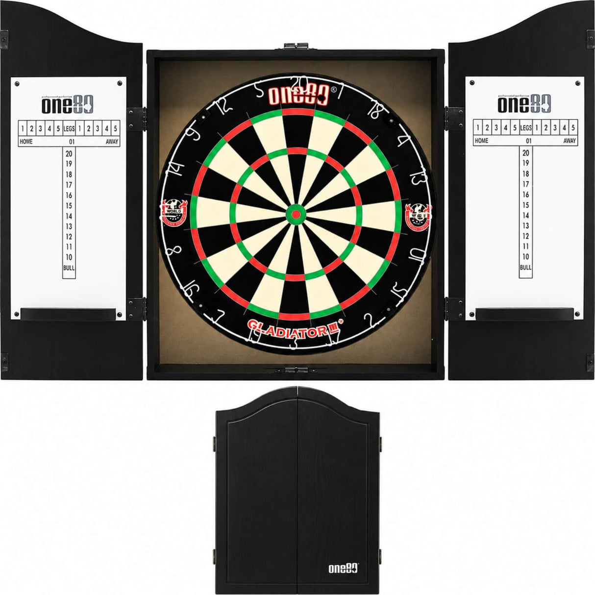 One80 - Gladiator 3+ Dartboard & Cabinet Bundle - Black