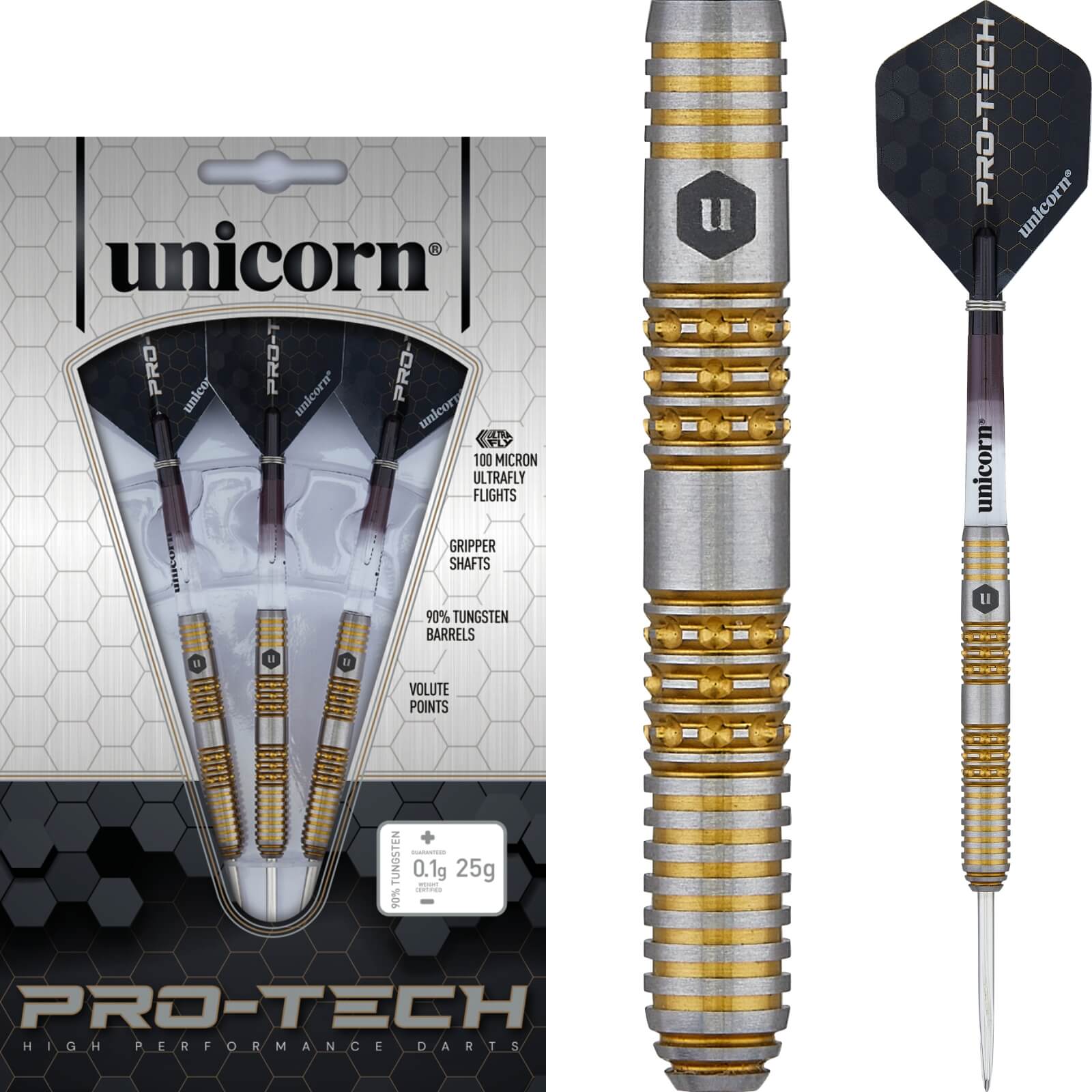 Darts - Unicorn - Pro-Tech Style 6 Darts - Steel Tip - 90% Tungsten - 23g 25g 27g 