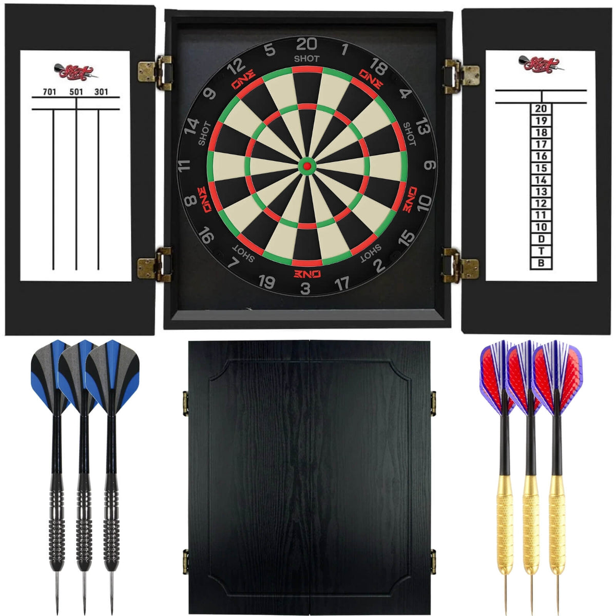 Shot - ONE Dartboard & Quantum Cabinet Ready to Play Bundle