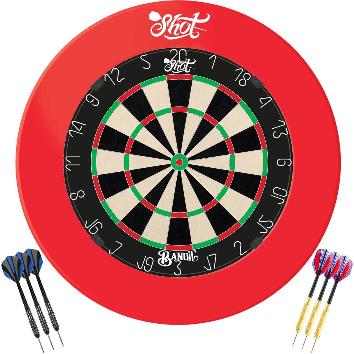 Shot - Bandit Gen 4 Dartboard & Surround Ready to Play Bundle - Red