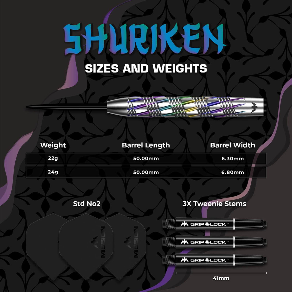Mission - Shuriken Darts - 90% Tungsten - 22g 24g