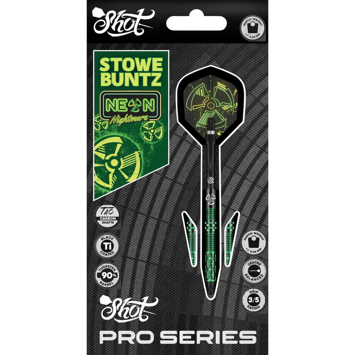Shot - Stowe Buntz 2.0 Black Ti Darts - Soft Tip - 90% Tungsten - 21g -