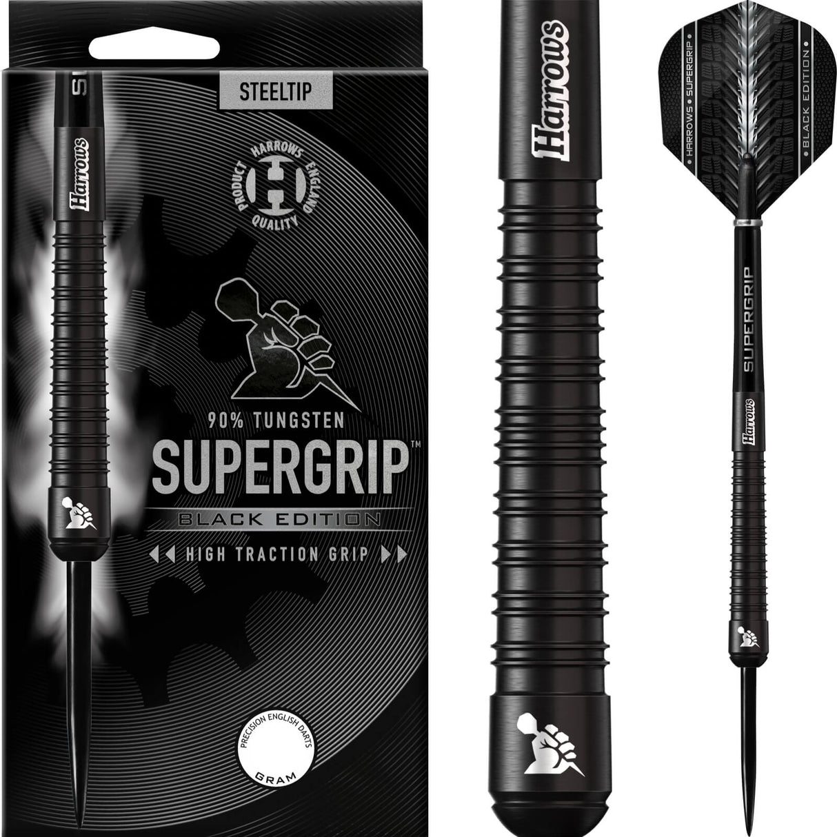 Harrows - Supergrip Black Edition Darts - 90% Tungsten - 21g 22g 23g 24g 25g 26g 28g 30g -