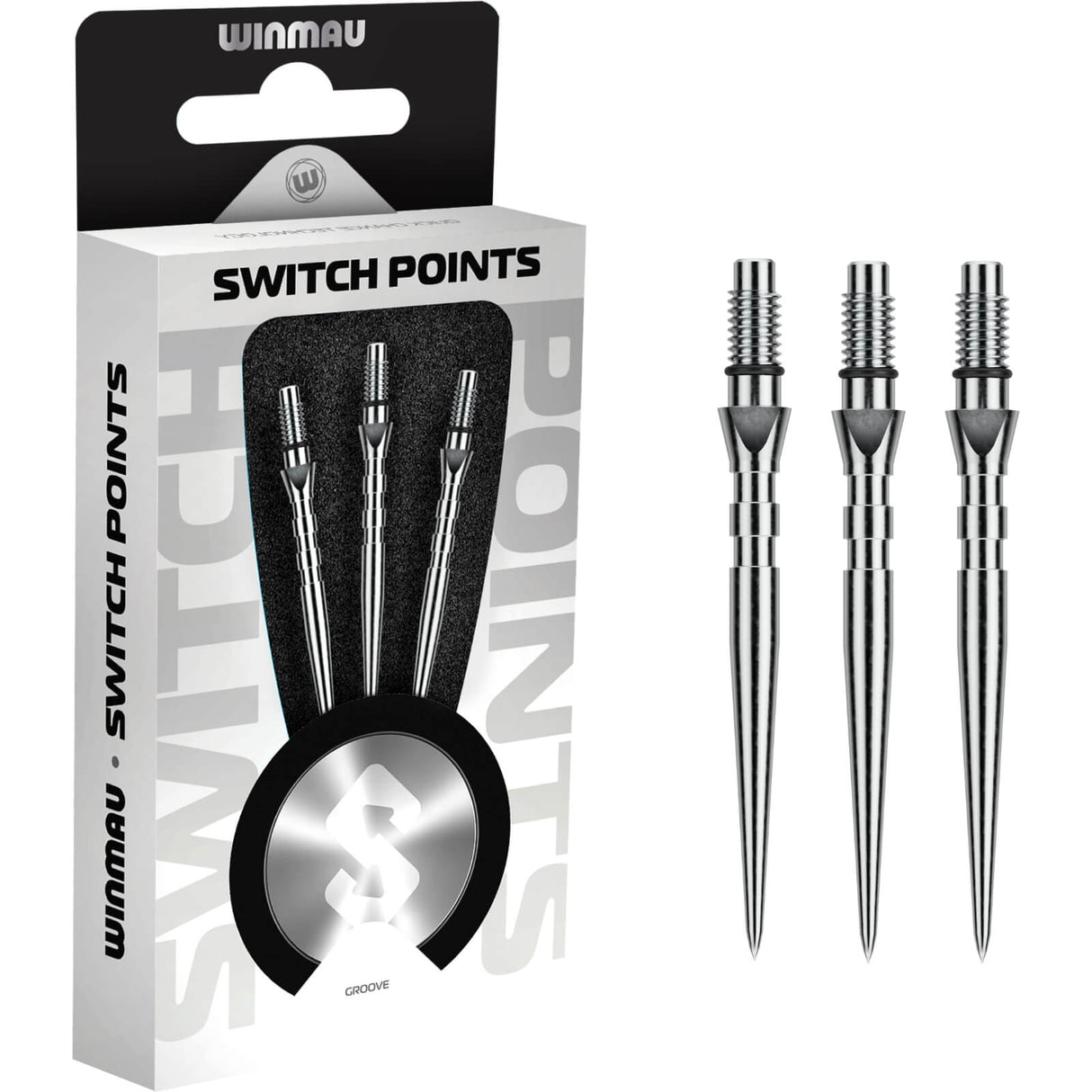 Winmau - Switch Grooved Dart Points - 26mm 30mm 40mm - Silver / 26mm