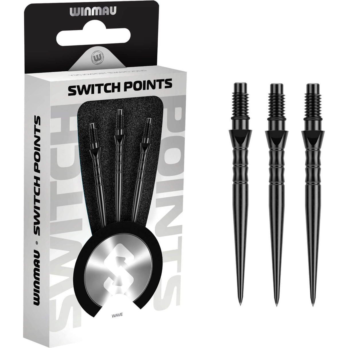 Winmau - Switch Wave Dart Points - 26mm 30mm 40mm - Black / 26mm
