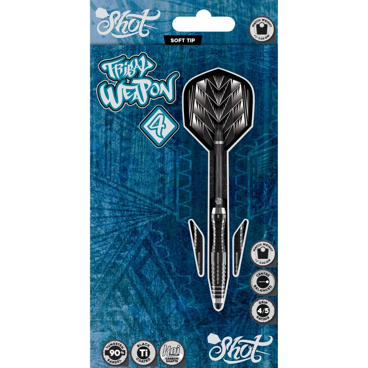 Shot - Tribal Weapon 4 Darts - Soft Tip - 90% Tungsten - 18g 20g -