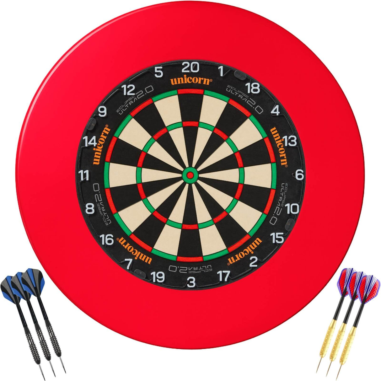 Unicorn - Eclipse Ultra 2.0 Dartboard & Surround Ready to Play Bundle - Red