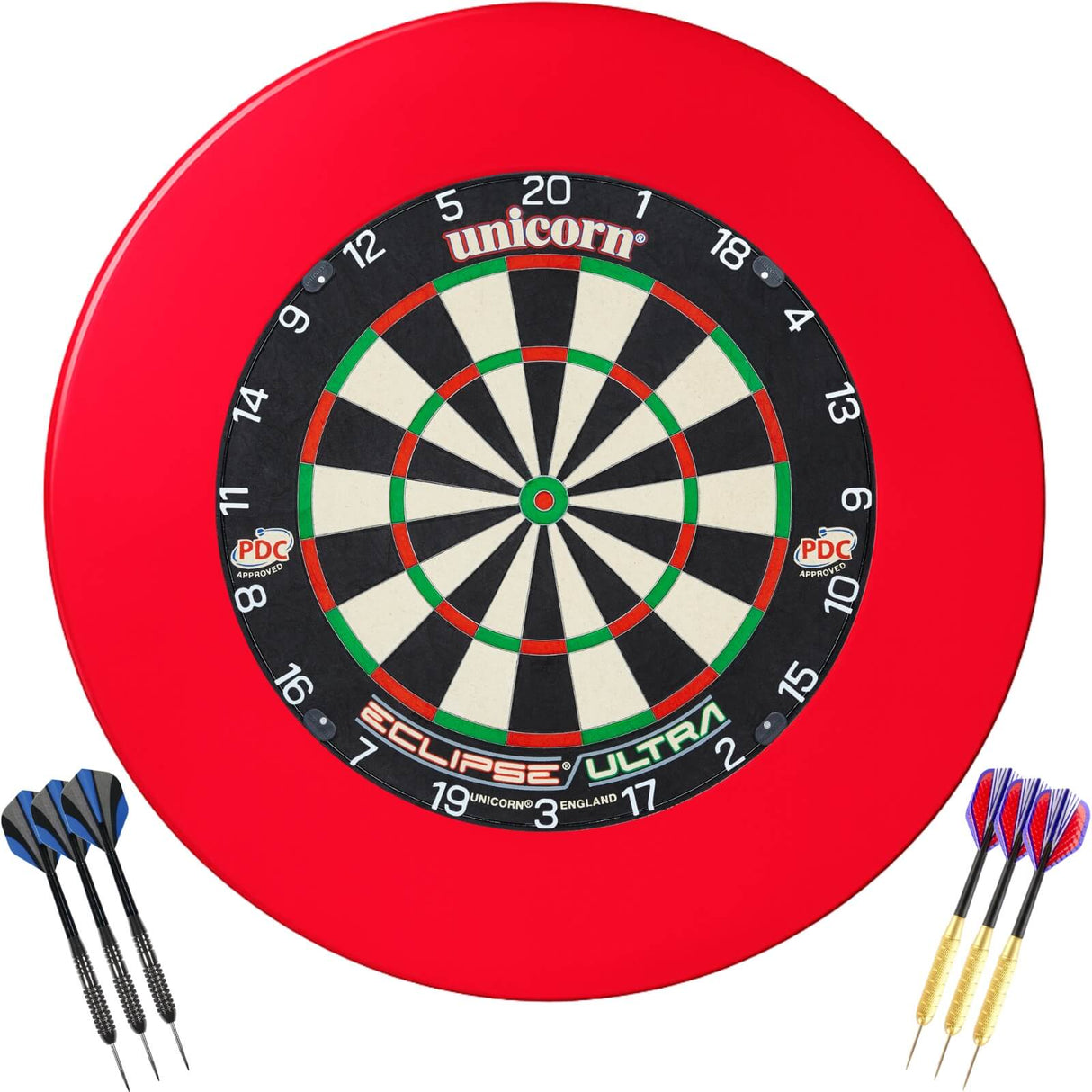 Unicorn - Eclipse Ultra Dartboard & Surround Ready to Play Bundle - Red
