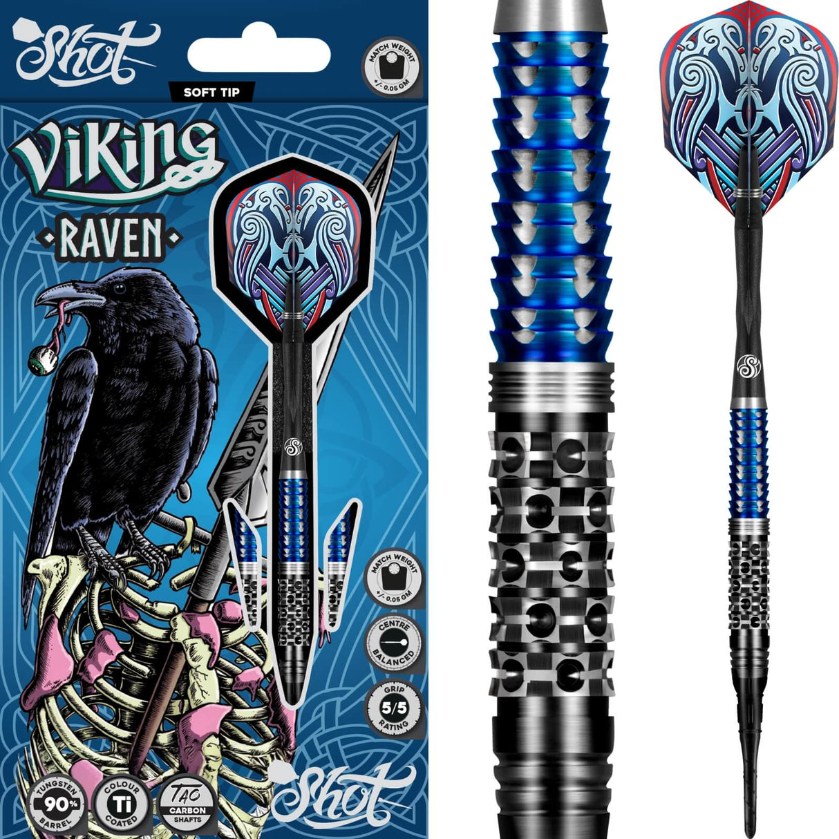 Shot - Viking Raven Darts - Soft Tip - 90% Tungsten - 18g -