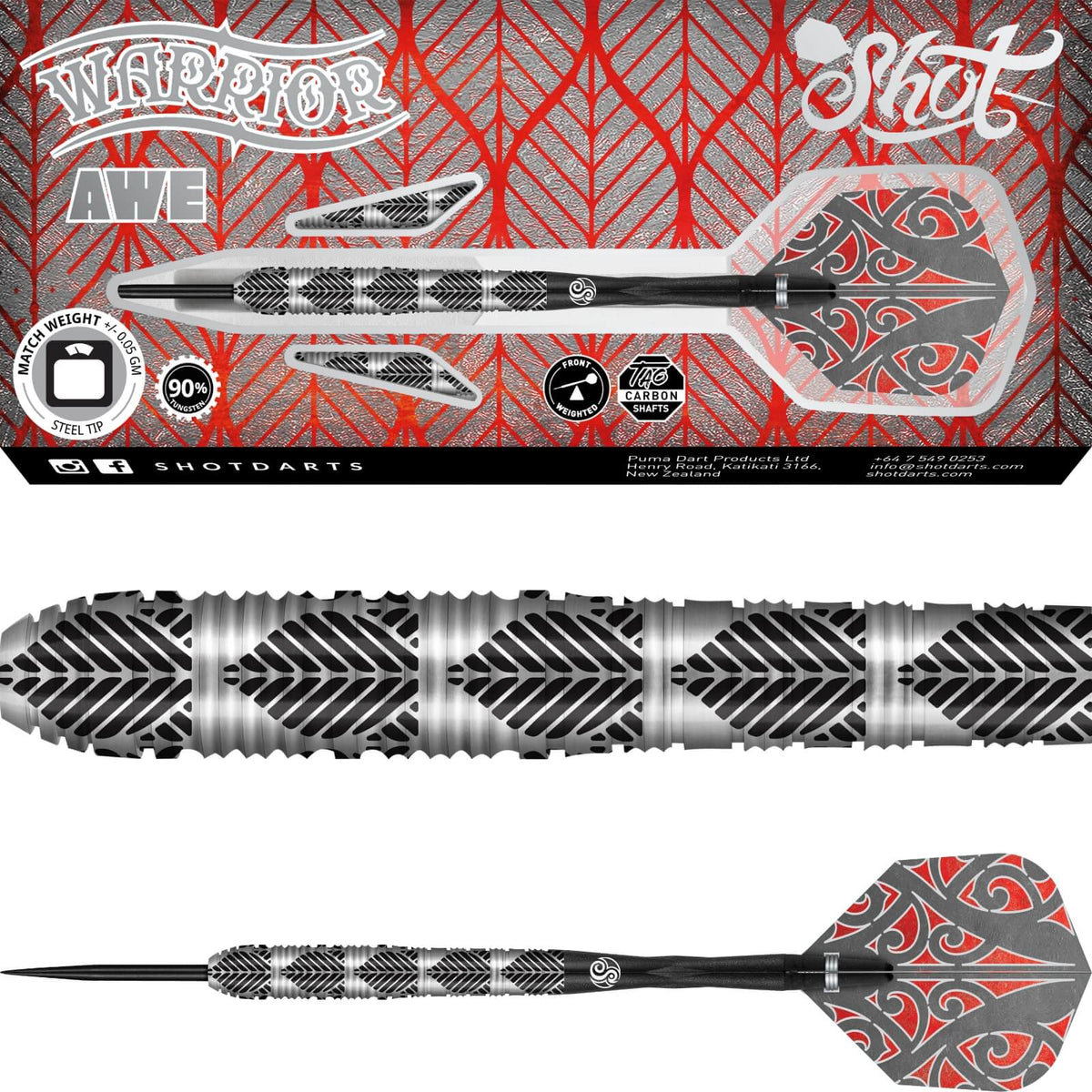 Darts - Shot - Warrior Awe Darts - Steel Tip - 90% Tungsten - 22g 23g 24g 26g