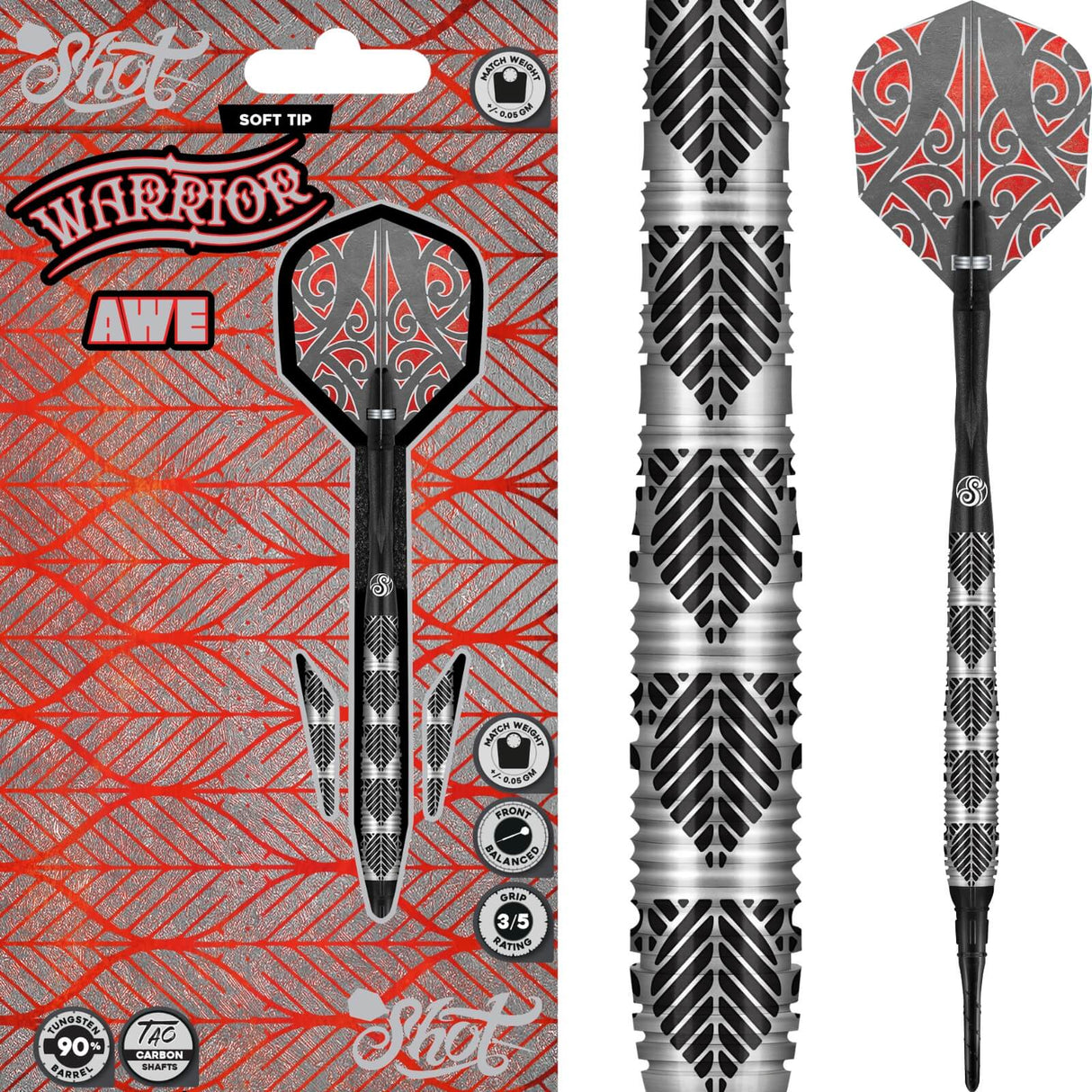 Shot - Warrior Awe Darts - Soft Tip - 90% Tungsten - 18g 20g -