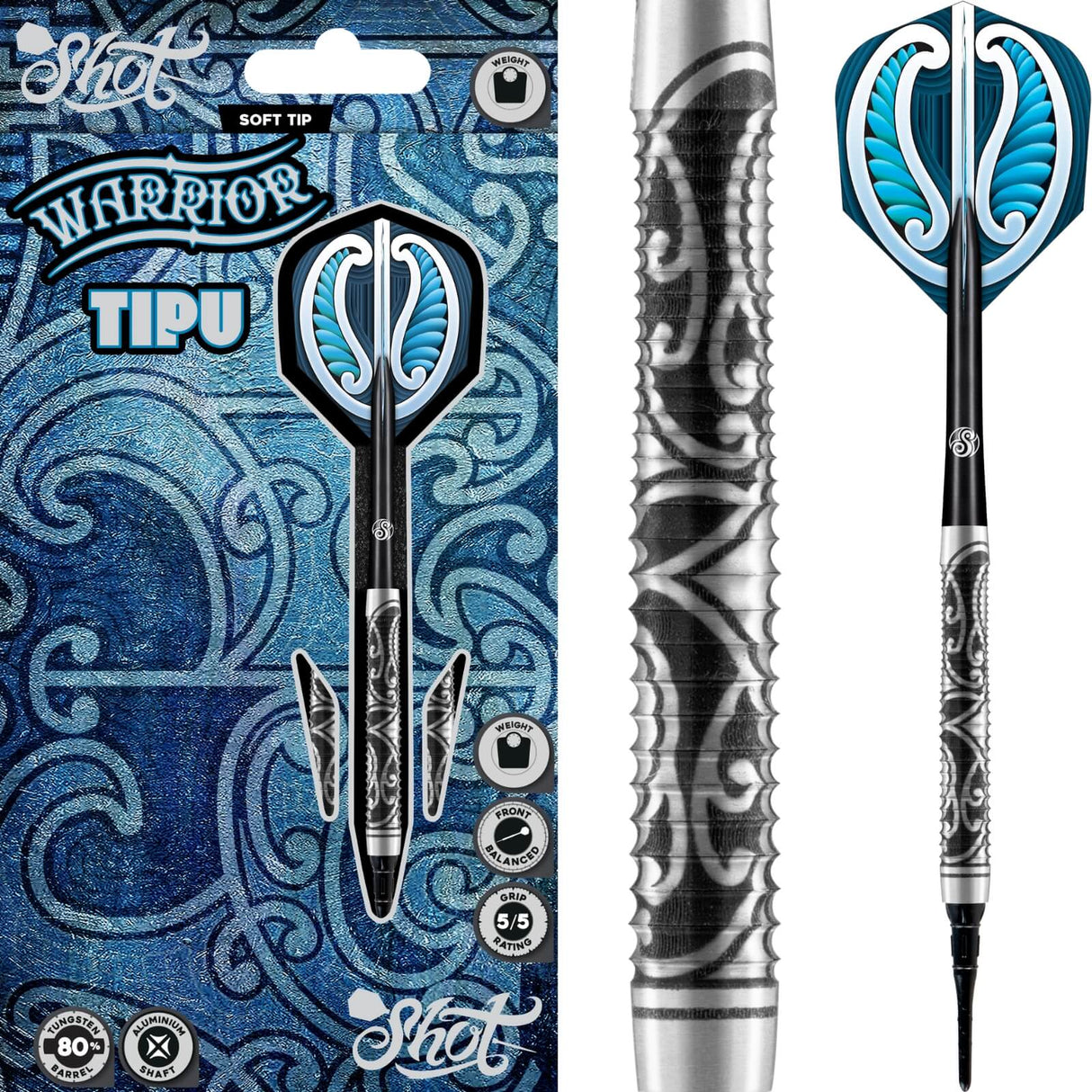 Shot - Warrior Tipu Darts - Soft Tip - 80% Tungsten - 18g 20g -