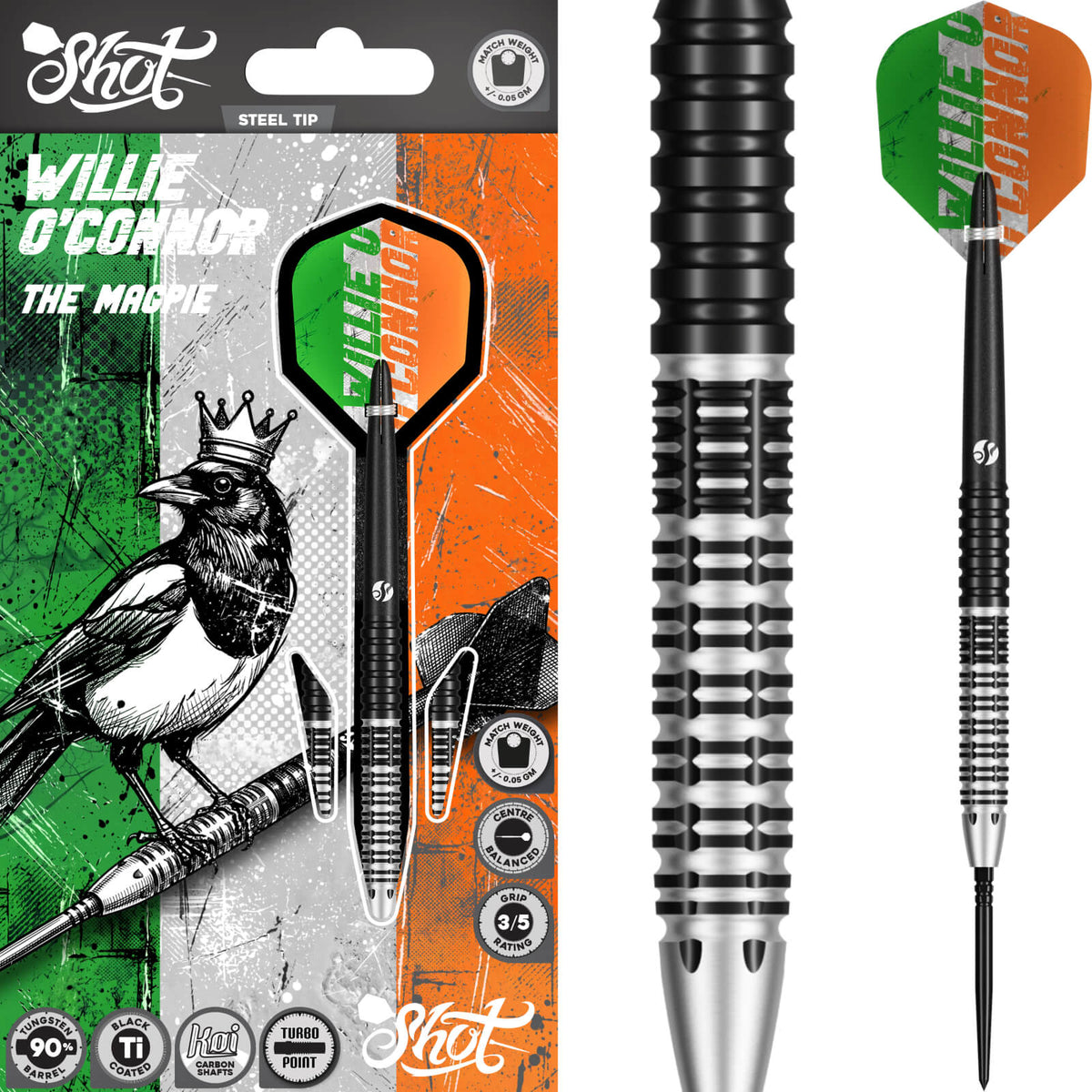 Shot - Willie O'Connor Magpie Darts - Turbo Point - 90% Tungsten - 23g 24g