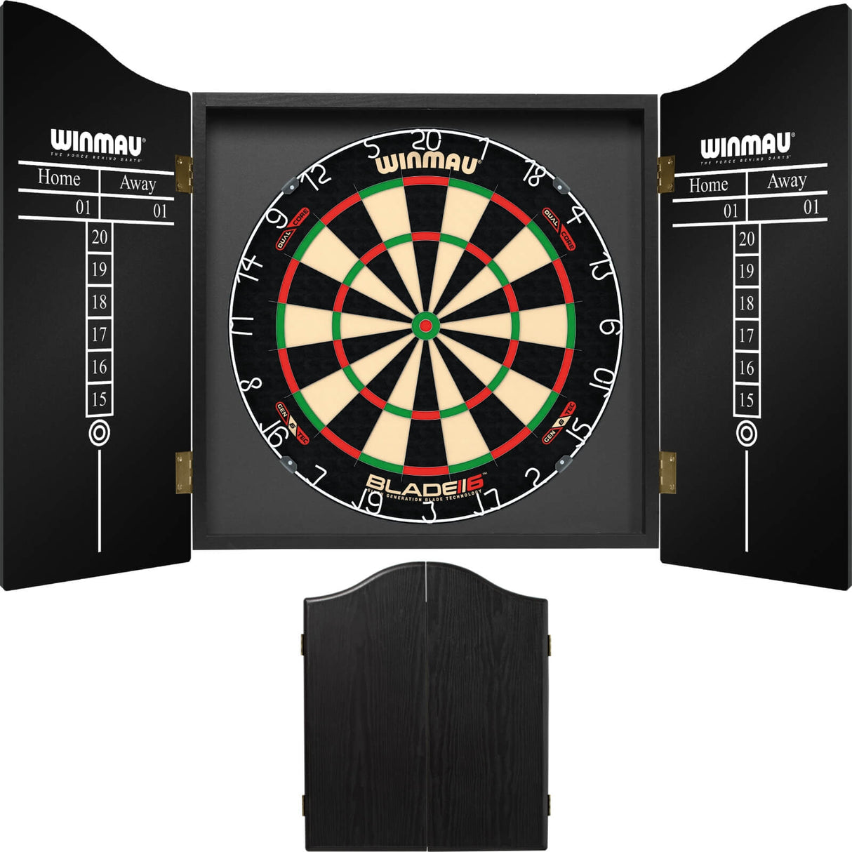 Winmau - Blade 6 Dual Core Dartboard & Cabinet Bundle - Black