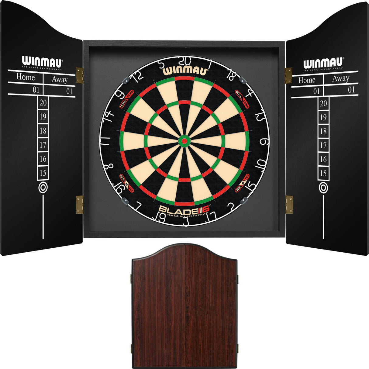 Winmau - Blade 6 Dual Core Dartboard & Cabinet Bundle - Rosewood