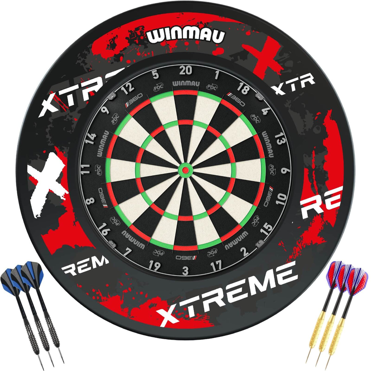 Winmau - Blade 360 Triple Core Dartboard & Surround Ready to Play Bundle - Xtreme Red
