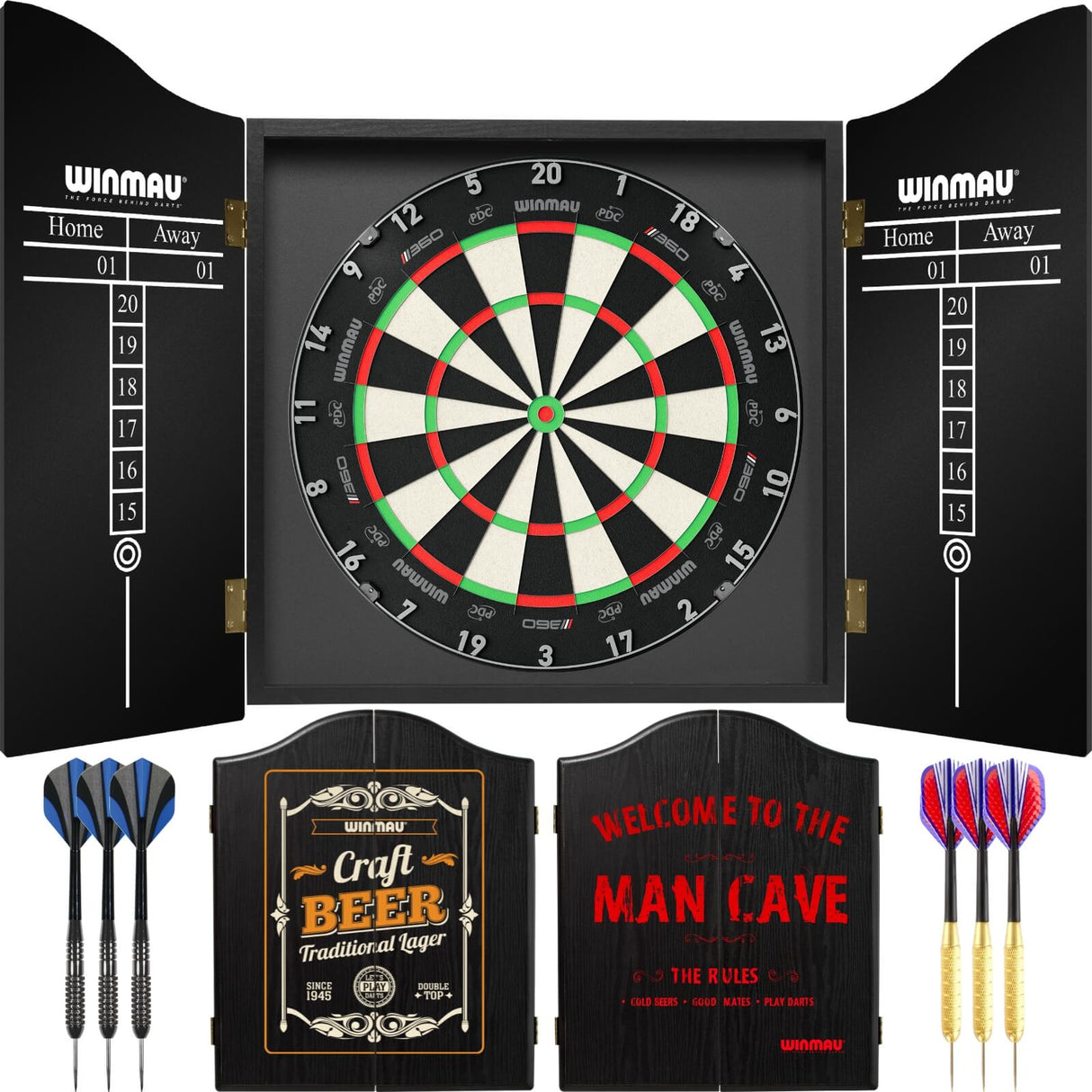 Winmau - Blade 360 Triple Core Dartboard & Cabinet Ready to Play Bundle -