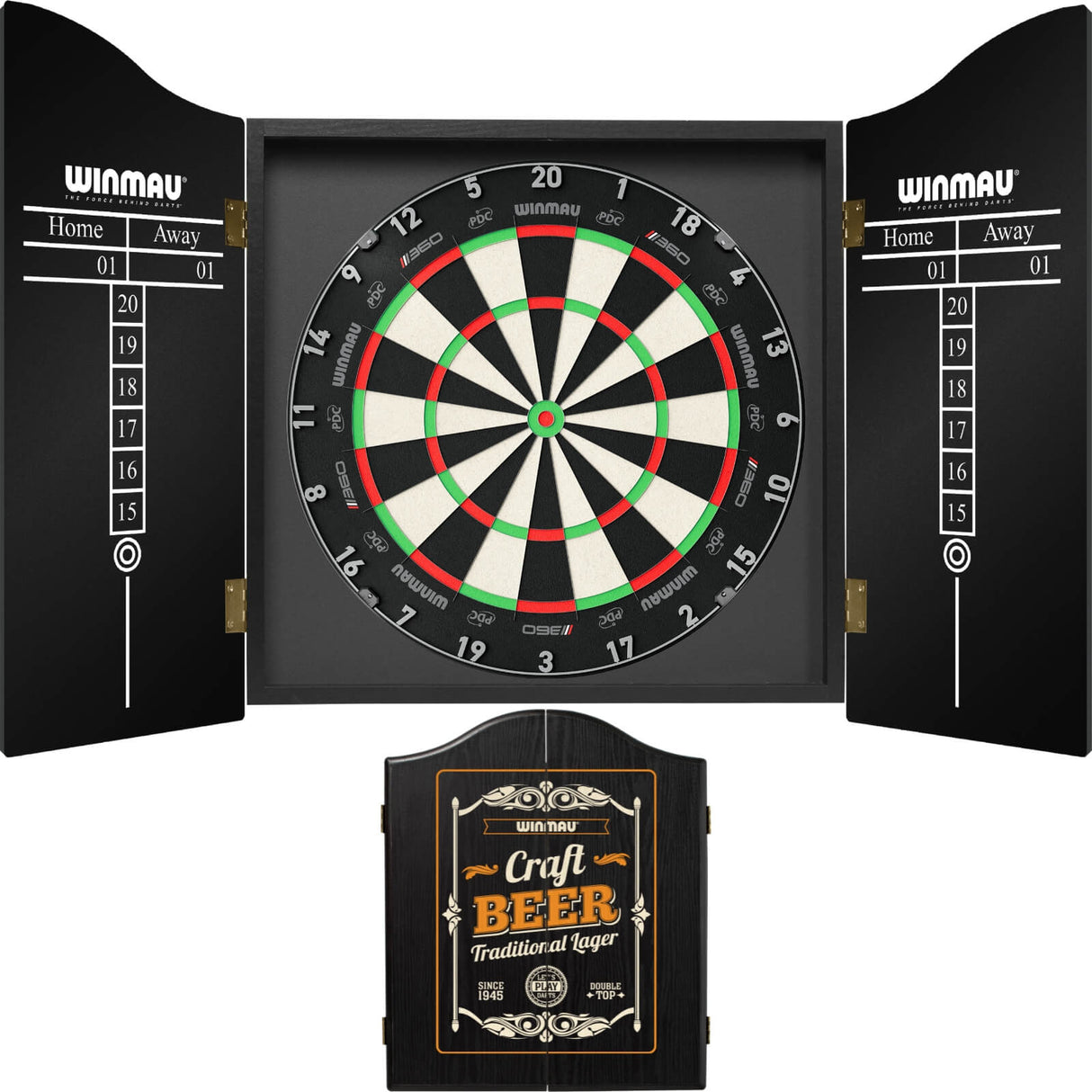 Winmau - Blade 360 Triple Core Dartboard & Cabinet Bundle - Craft Beer