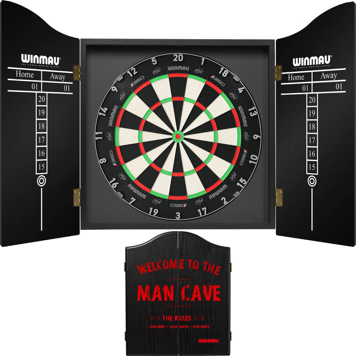 Winmau - Blade 360 Triple Core Dartboard & Cabinet Bundle - Man Cave