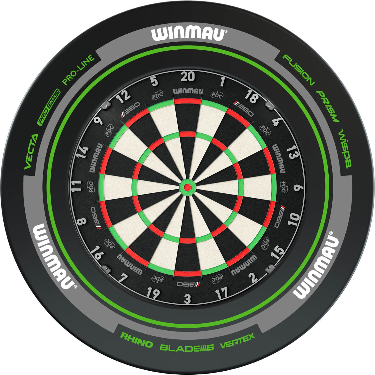 Winmau - Blade 360 Triple Core Dartboard & Advance Surround Bundle - Black & Green