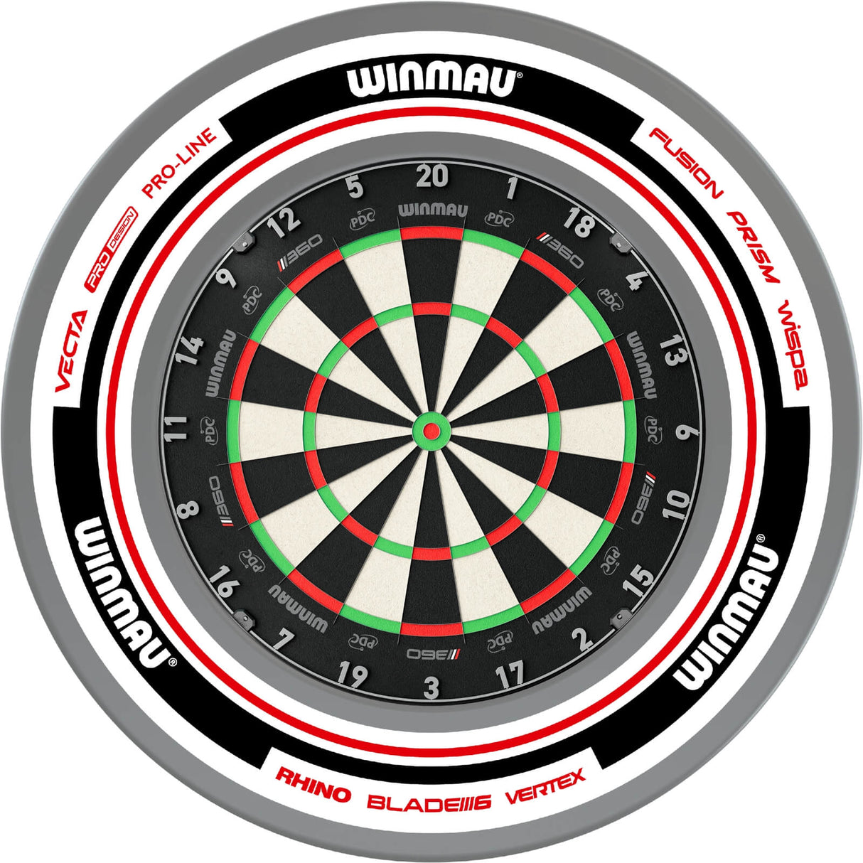 Winmau - Blade 360 Triple Core Dartboard & Advance Surround Bundle - White & Red