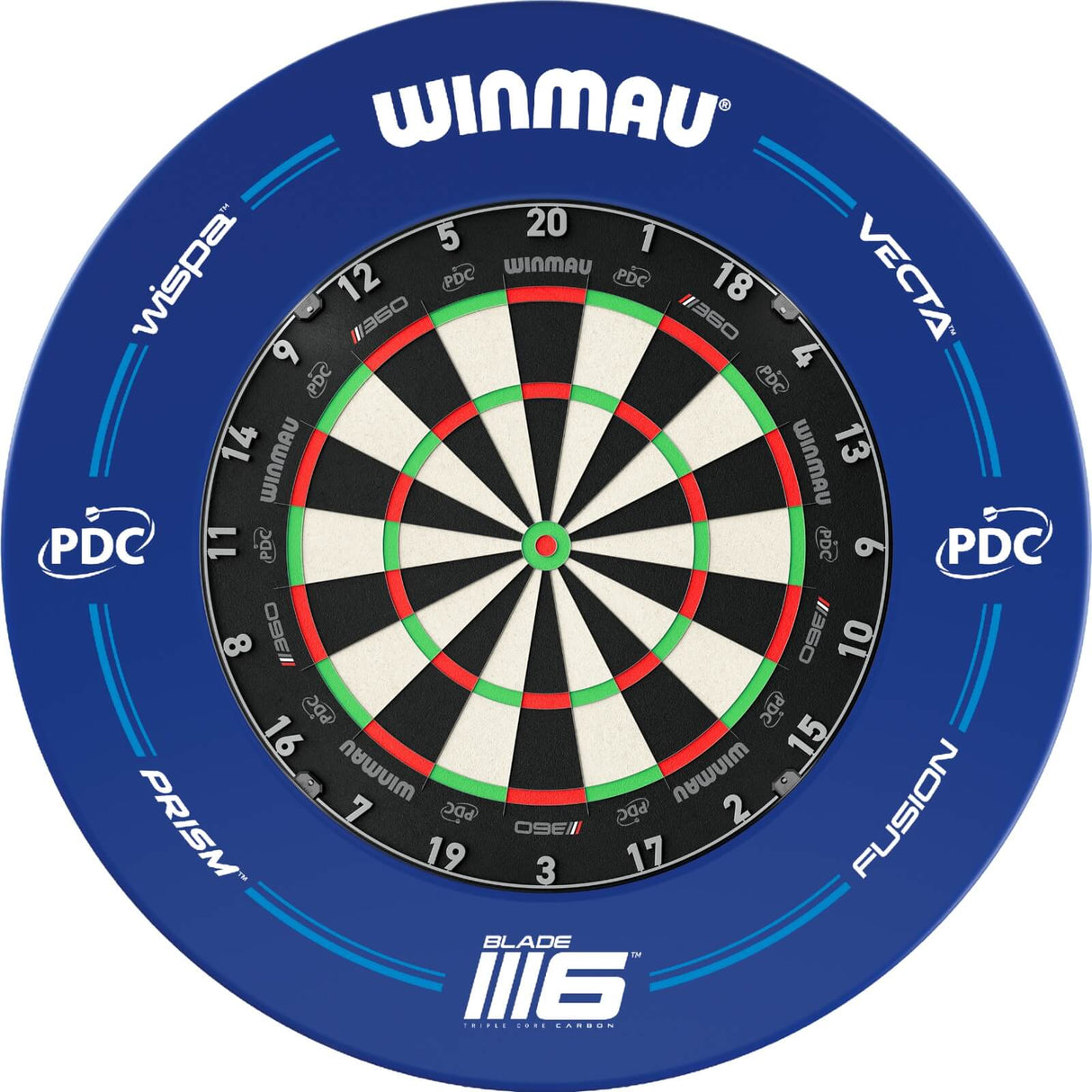 Winmau - Blade 360 Triple Core Dartboard & Blue PDC Surround Bundle -
