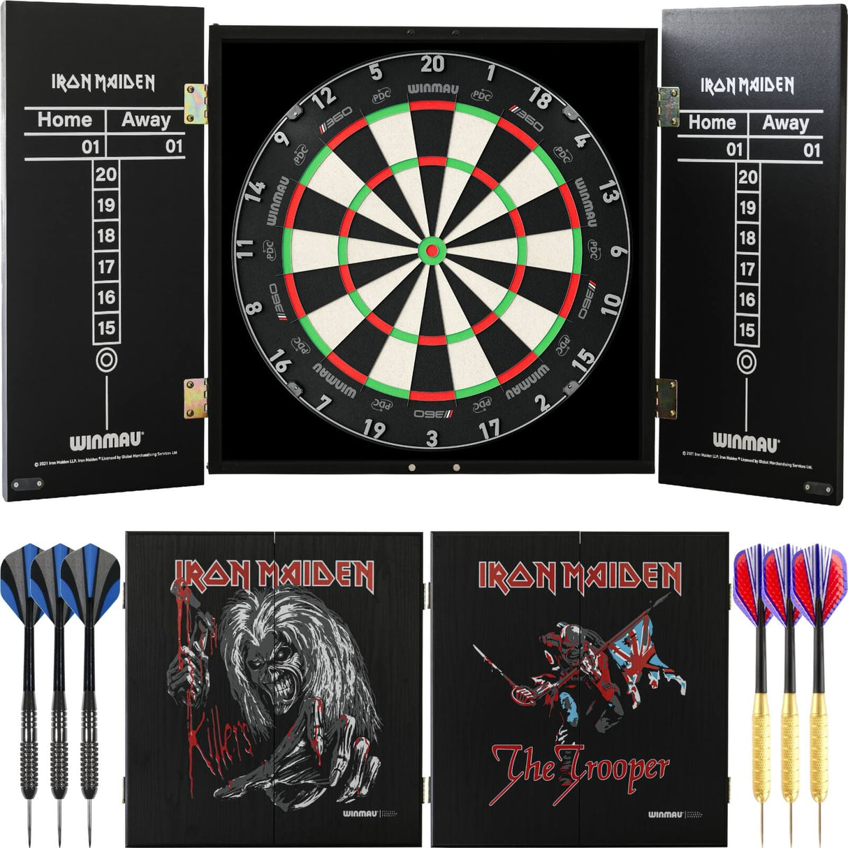 Winmau - Blade 360 Triple Core Dartboard & Iron Maiden Cabinet Ready to Play Bundle -